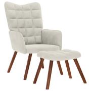 vidaXL Avslappningsfåtölj med pall krämfärgad sammet