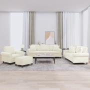 vidaXL Soffgrupp med kuddar 4 delar gräddvit sammet