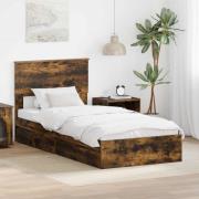 vidaXL Förvaringssäng med låda Rökt ek 90 x 200 cm Konstruerat trä