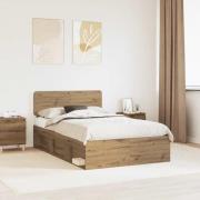 vidaXL Sängram med huvudgavel Artisan Ek 120 x 190 cm Massiv furu