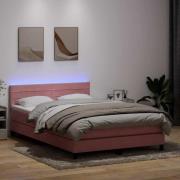 vidaXL Resårsäng med madrass och LED rosa 160x220 cm sammet