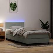 vidaXL Resårsäng med madrass och LED ljusgrå 90x220 cm sammet