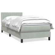 vidaXL Resårsäng med madrass ljusgrå 90x220 cm sammet