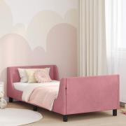 vidaXL Barnsängram med sänggavel Rosa 90 x 200 cm Sammet