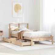 vidaXL Säng med bokhylla utan madrass 90x190cm massiv furu