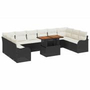 vidaXL Trädgårdsoffset med lagring 11 pcs Svart Poly rattan