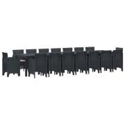 vidaXL Trädgårds matsalsset med Kuddar med kudde 17 pcs Antracit PP