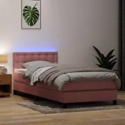vidaXL Resårsäng med madrass och LED rosa 90x210 cm sammet