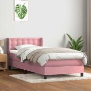 vidaXL Resårsäng med madrass rosa 90x220 cm sammet