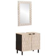 vidaXL Badrum Set med lagring Vit Tvätt Finish Massivt mangoträ