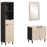 vidaXL Badrum Set med låda 3 pcs Vit Tvätt Finish Massivt mangoträ