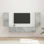 vidaXL TV väggskåp set Väggmonterad 4 pcs Betonggrå Konstruerat trä