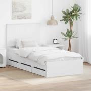 vidaXL Sängram med låda med huvudgavel Vit 90 x 190 cm Ingenjörsträ