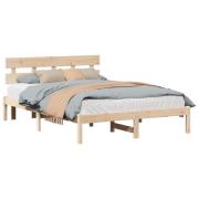 vidaXL Sängram med huvudgavel Brun 140 x 200 cm Massivt tallträ