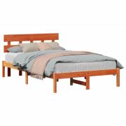 vidaXL Sängram med huvudgavel Brun 120 x 200 cm Massivt tallträ