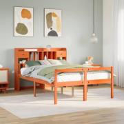 vidaXL Säng med bokhylla utan madrass vaxbrun 140x190cm massiv furu