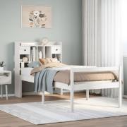 vidaXL Säng med bokhylla utan madrass vit 90x200cm massiv furu