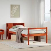 vidaXL Säng med bokhylla utan madrass vaxbrun 75x190 cm massiv trä