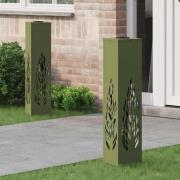 vidaXL Solar LED Stig Ljus 2 pcs Olivgrön Kallvalsat stål