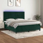 vidaXL Ramsäng med madrass & LED mörkgrön 160x200 cm sammet