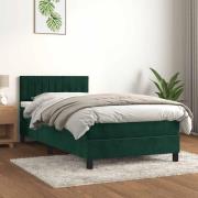 vidaXL Ramsäng med madrass mörkgrön 90x190 cm sammet