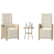 vidaXL Bistrogrupp med dynor 3 delar beige konstrotting