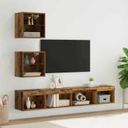 vidaXL TV-väggenheter med LED 5 pcs Gammalt trä Konstruerat trä