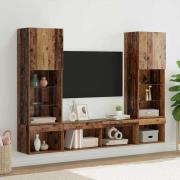 TV-väggenheter med LED 5 pcs Gammalt trä 40,5 x 30 x 102 cm