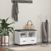 vidaXL Hallbänk med kudde Vit 60 x 38 x 46 cm Spånskiva och klädfabric