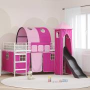 vidaXL Barns loft sängram Vit och Rosa 107 x 200 cm Metall