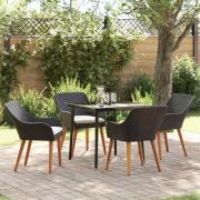 vidaXL Trädgårdsmöbelset med kudde 5 pcs Svart konstrotting