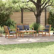 vidaXL Trädgårdsoffset 4 pcs Naturfärg Massivt teakträ