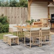 vidaXL Matgrupp för trädgården med dynor 9 delar beige konstrotting