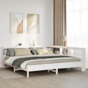 vidaXL Säng med bokhylla utan madrass vit 200x200cm massiv furu