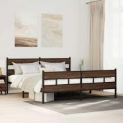 vidaXL Sängram utan madrass metall brun ek 200x200 cm