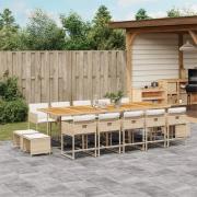 vidaXL Matgrupp för trädgården med dynor 15 delar beige konstrotting