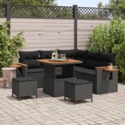 vidaXL Trädgårdsoffset 8 pcs Svart Poly Rattan och Pulverlackerad Stål