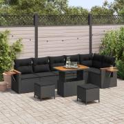 vidaXL Trädgårdsoffset 9 pcs Svart Poly Rattan och Pulverlackerad Stål