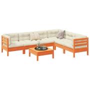 vidaXL Soffgrupp för trädgården med dynor 7 delar vaxbrun massiv furu