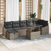 vidaXL Trädgårdsoffset med kudde med lagring 8 pcs Grå Poly rattan
