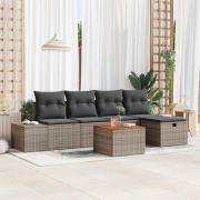 vidaXL Trädgårdsoffset med kudde med lagring 6 pcs Grå Poly rattan