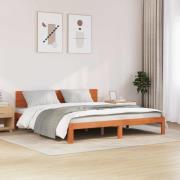 vidaXL Sängram med huvudgavel Vaxbrun 180 x 200 cm Massiv furu