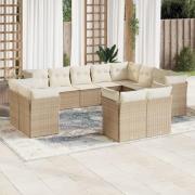 vidaXL Soffgrupp för trädgården 12 delar med dynor beige konstrotting