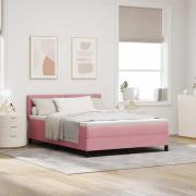 vidaXL Bäddfjäder med madrass med huvudgavel Rosa 140 x 190 cm Sammet