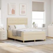 vidaXL LED Box Säng med madrass med huvudgavel Kräm 160 x 200 cm tyg