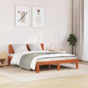 vidaXL Sängram med huvudgavel Vaxbrun 135 x 190 cm Massiv furu