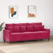 vidaXL 3-sitssoffa vinröd 180 cm sammet