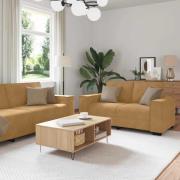 vidaXL Soffgrupp med dynor 2 delar brun sammet