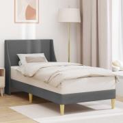 vidaXL Sängram Enfärgad med huvudgavel Mörkgrå 100 x 200 cm tyg