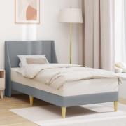 vidaXL Sängram Enfärgad med huvudgavel Ljusgrå 100 x 200 cm tyg